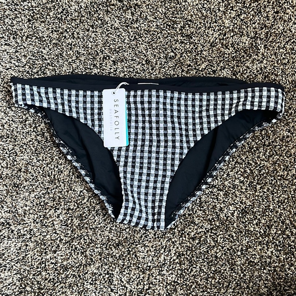Seafolly Australia Black Gingham Swim Bottom, NWT